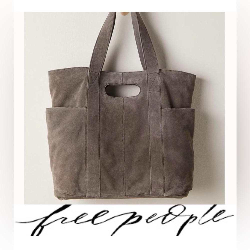 Free People Suede Caravan Tote NWT- charcoal